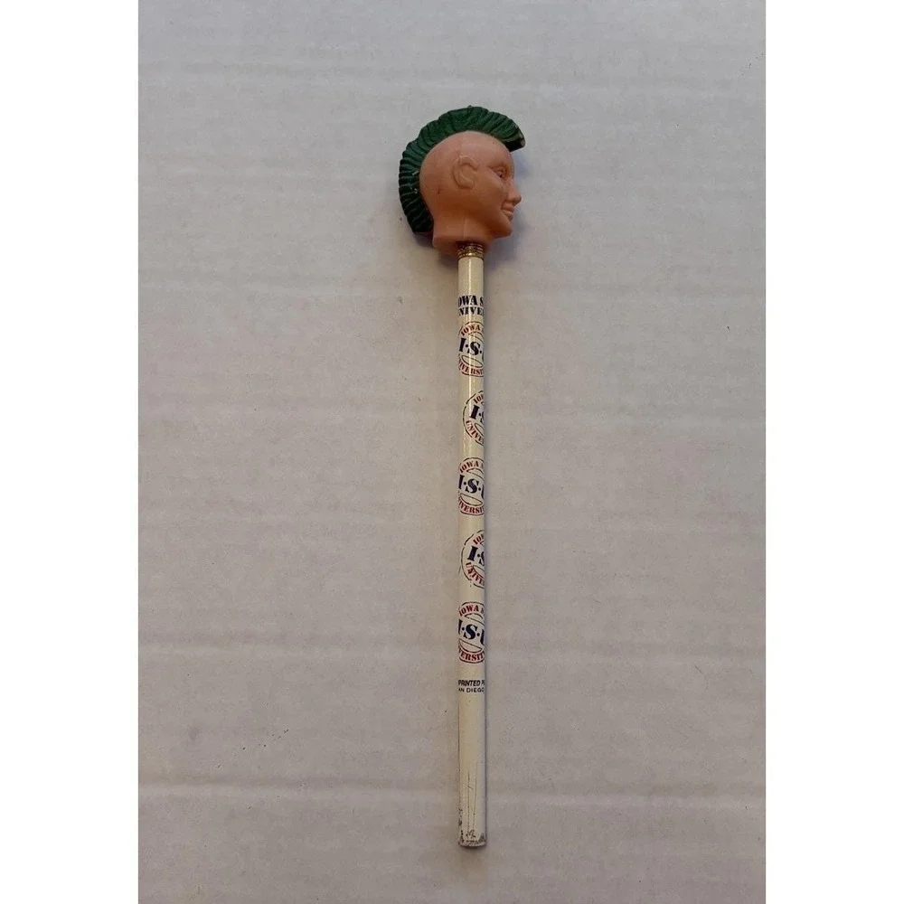 Vintage Pencil Topper Rubber Punk Mohawk Head Iowa State University ISU Souvenir